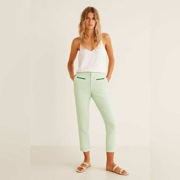 Zara Pants - Zara Cropped Flat Front Crepe Pants Pastel Green Textured sz Large